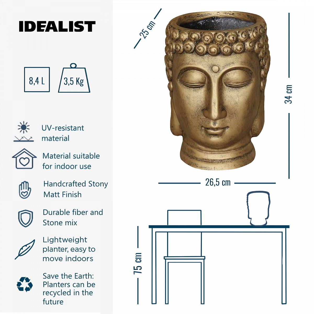 IDEALIST Lite Buddha Oval Face Plant Pot Indoor