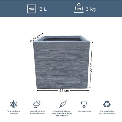 IDEALIST Lite Ribbed Light Concrete Square Planter