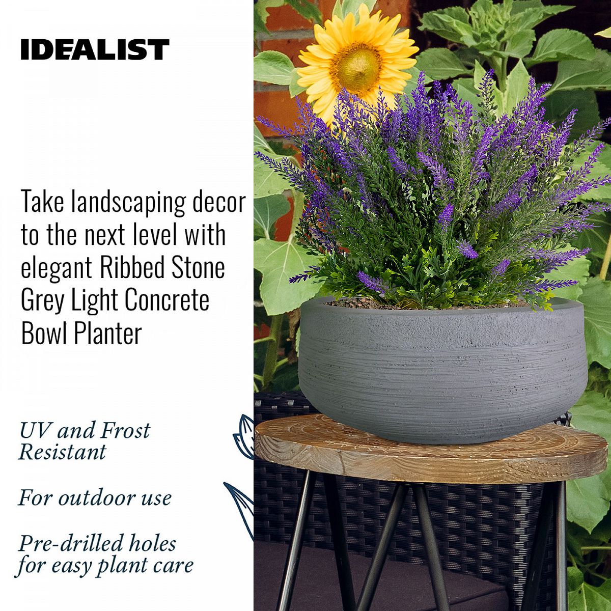 Ribbed Light Concrete Bowl Planter by Idealist Lite