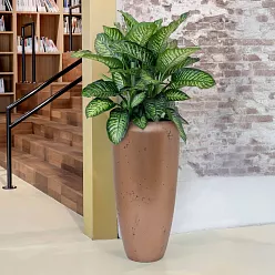 Opus Raw Polystone Tall Planter + Liner | Round Indoor Plant Pot
