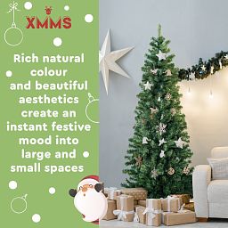 XMMS Edinburgh Artificial Slim Christmas Tree with Tree Skirt & Cotton Gloves Pine Green Needles