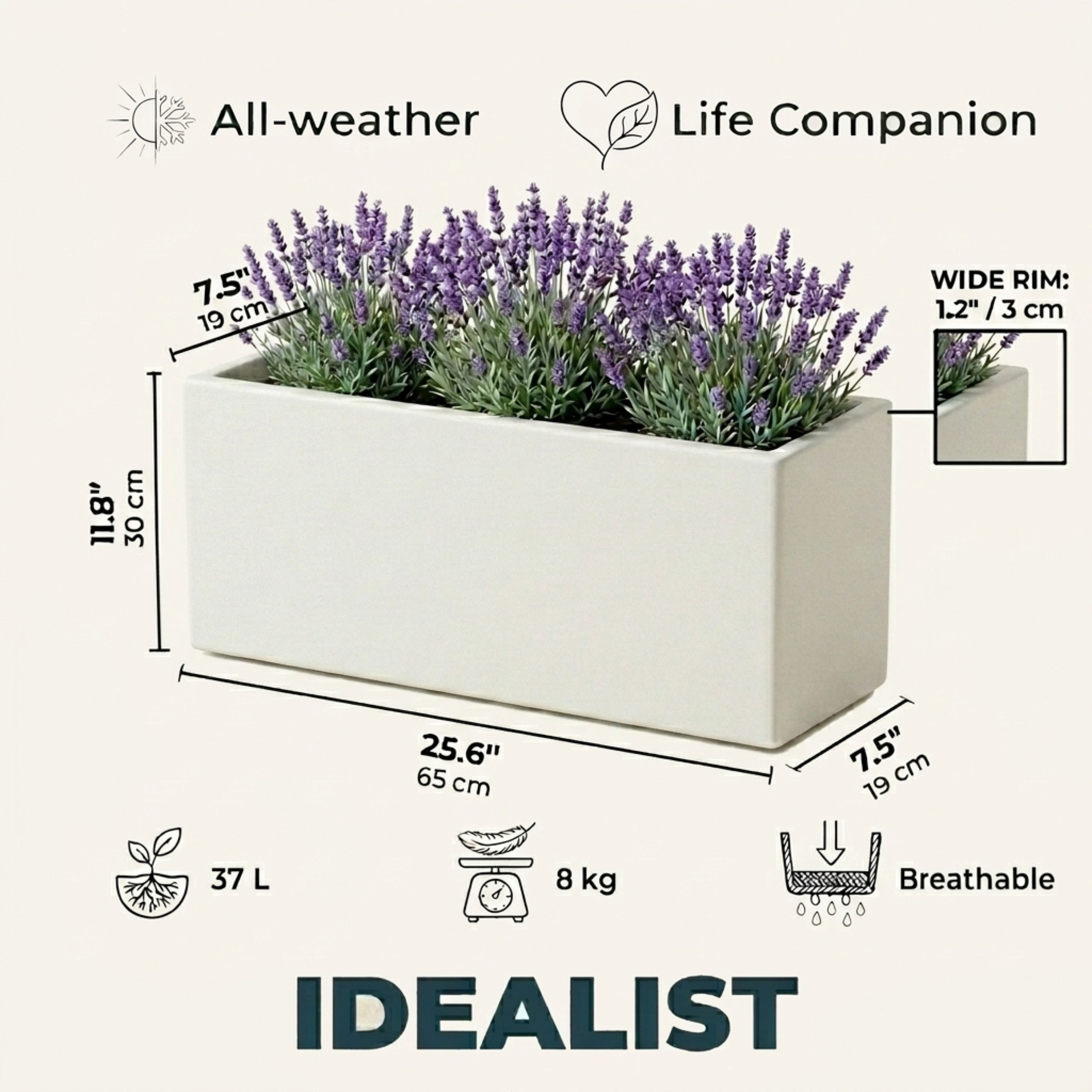 IDEALIST Lite Contemporary Light Concrete High Trough Planter