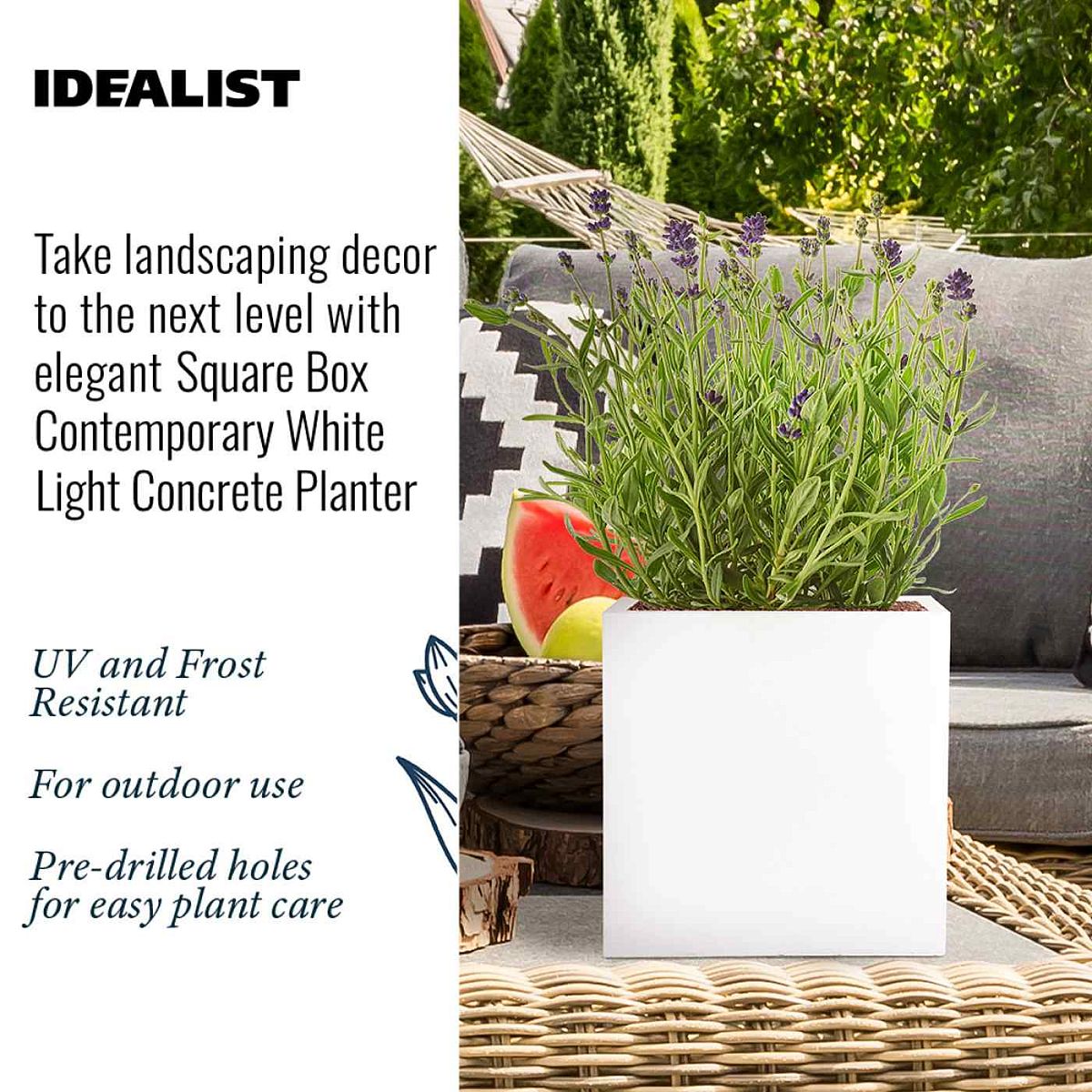 IDEALIST Lite Square Box Contemporary Light Concrete Planter