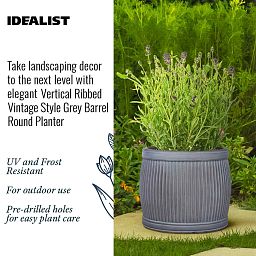IDEALIST Lite Vertical Ribbed Vintage Style Barrel Round Planter