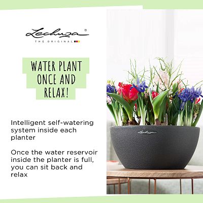 LECHUZA CUBETO COLOR Round Stone Look Poly Resin Self-watering Planter