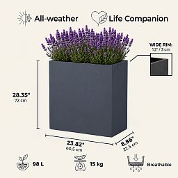 IDEALIST Lite Narrow Contemporary Light Concrete Trough Planter