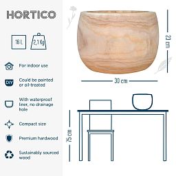 HORTICO ECO Wooden House Planter Round Indoor Plant Pot for House Plants with Waterproof Liner