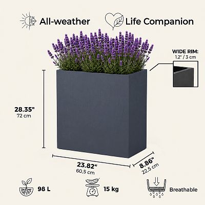 IDEALIST Lite Narrow Contemporary Light Concrete Trough Planter