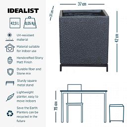 IDEALIST Lite Hammered Stone Style Square Indoor Planter on Metal Stand