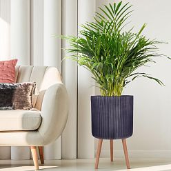 IDEALIST Lite Ribbed Cylinder Planter on Legs, Round Pot Plant Stand Indoor