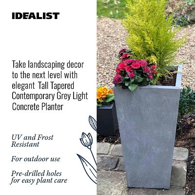 Tall Tapered Contemporary Light Concrete Planter by Idealist Lite