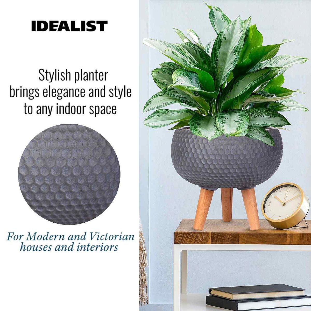 Honeycomb Style Bowl Planter on Legs, Round Pot Plant Stand Indoor by Idealist Lite