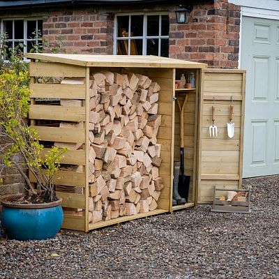 Outdoor Wooden Log and Tool Store by Forest Garden