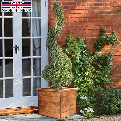 Rustic Scandinavian Redwood Square Outdoor Planter Made in UK by HORTICO