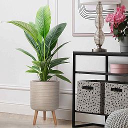 IDEALIST Lite Plaited Style Cylinder Planter on Legs, Round Pot Plant Stand Indoor