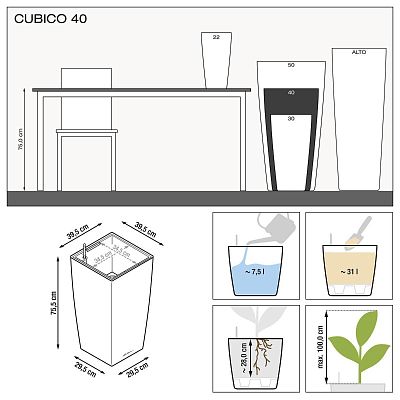 LECHUZA CUBICO Square Tall Poly Resin Self-watering Planter