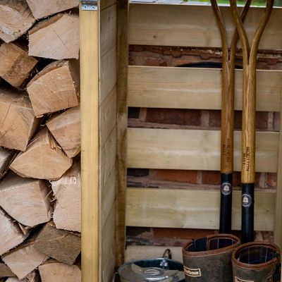 Outdoor Wooden Log and Tool Store by Forest Garden