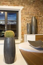 Lines Round Tall Polystone Indoor Planter