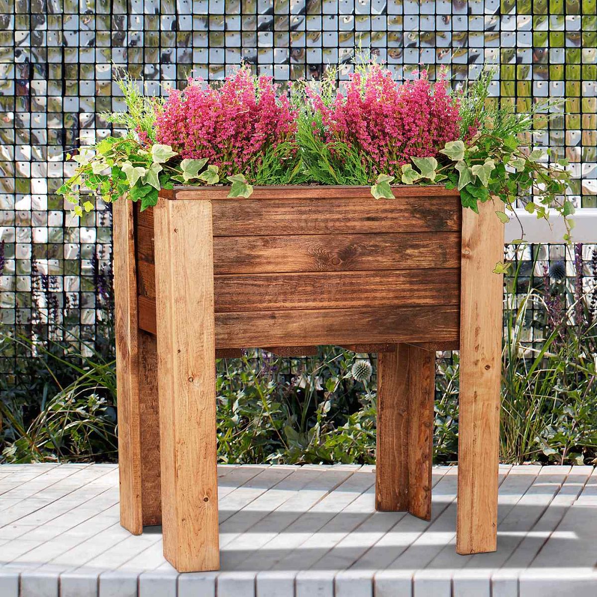 Rustic Scandinavian Redwood Raised Bed Outdoor Planter on Legs Made in UK by HORTICO