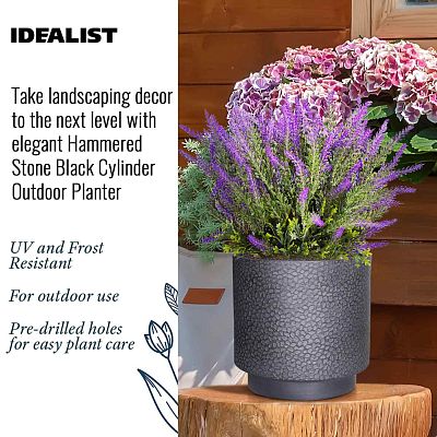 IDEALIST Lite Hammered Stone Cylinder Outdoor Planter