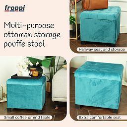 Premium Square Footstool with Storage Velvet Ottoman Storage Pouffe on Feet by Froppi