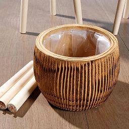 HORTICO RIBBED Wooden House Planter with Legs, Tall Indoor Plant Pot Stand with Waterproof Liner