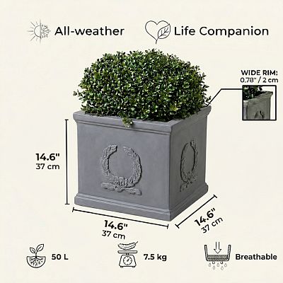 IDEALIST Kensington Light Stone Square Garden Planter