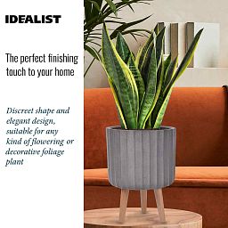 IDEALIST Lite Modern Ribbed Cylinder Planter on Legs, Round Pot Plant Stand Indoor