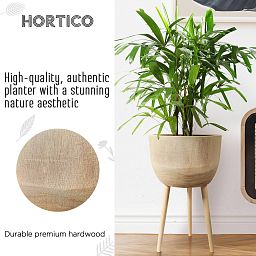 HORTICO GAIA Wooden House Planter with Legs, Tall Indoor Plant Pot Stand with Waterproof Liner
