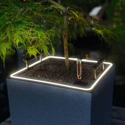 LECHUZA CANTO Stone Low LED Square Poly Resin Self-watering Planter