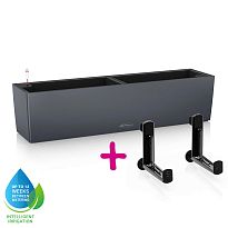 Set of Slate LECHUZA BALCONERA Color 80 Poly Resin Window Box Self Wat...