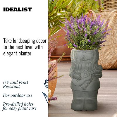 IDEALIST Lite Gnome with a Guitar Oval Plant Pot Outdoor