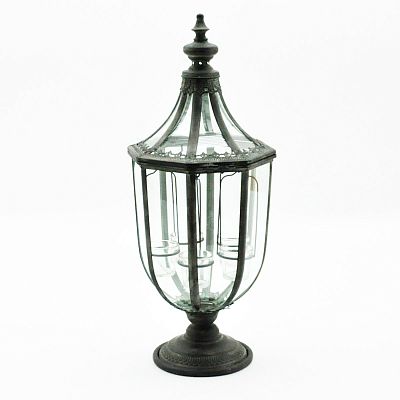 Rounded Metal Antique Garden Dark Silver Lantern with Tealight Holder by Minster