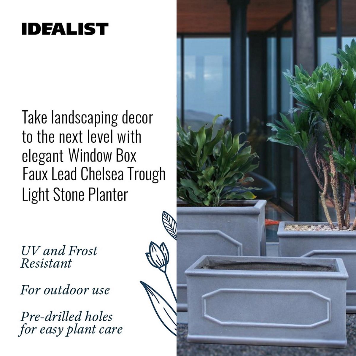 Faux Lead Chelsea Grey Light Stone Through Planter by Idealist Lite Set