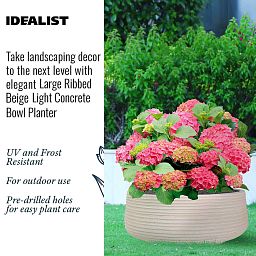 IDEALIST Lite Large Ribbed Light Concrete Bowl Planter