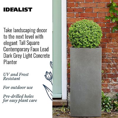 IDEALIST Lite Tall Square Contemporary Light Concrete Planter