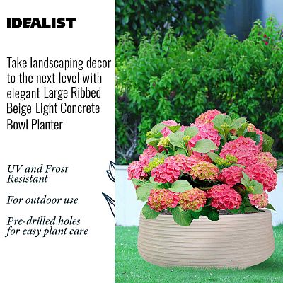 IDEALIST Lite Large Ribbed Light Concrete Bowl Planter