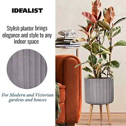 IDEALIST Lite Modern Ribbed Cylinder Planter on Legs, Round Pot Plant Stand Indoor