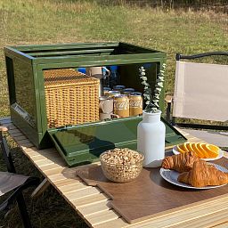 Camping Large Green Plastic Collapsible Storage Unit with Wooden Lid by Froppi