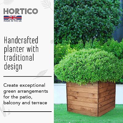 Rustic Scandinavian Redwood Square Outdoor Open Planter Made in UK by HORTICO