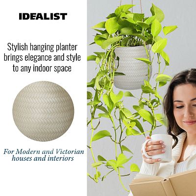 IDEALIST Lite Plaited Style Table and Hanging Plant Pot Dual Use Indoor Egg Planter