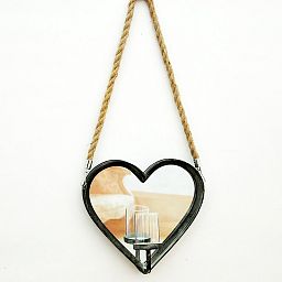 Rope Hanging Heart Metal Garden Dark Silver Lantern by Minster