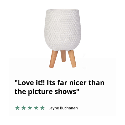 IDEALIST Lite Striped White Egg Planter on Legs, Round Pot Plant Stand Indoor D27 H43 cm, 15.2L