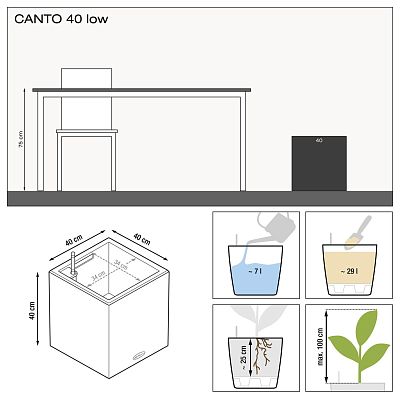 LECHUZA CANTO Low Square Poly Resin Self-watering Planter
