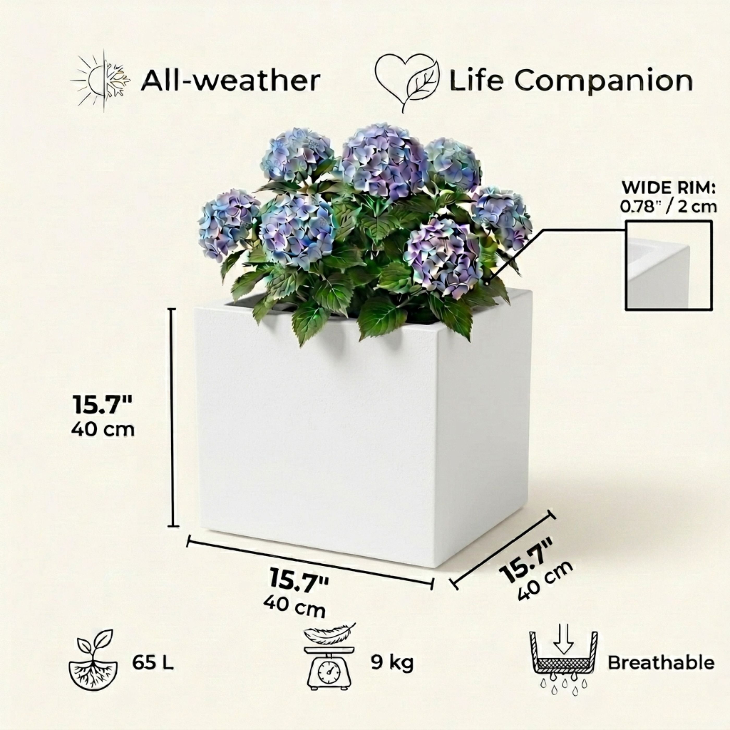 IDEALIST Lite Square Box Contemporary Light Concrete Planter