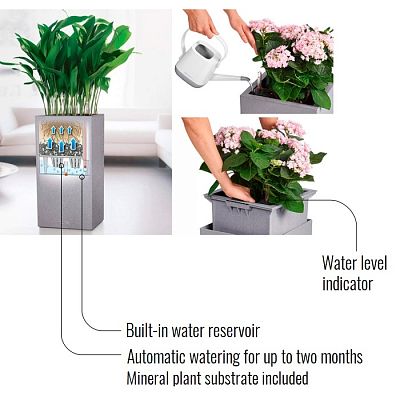 LECHUZA CANTO Stone High Square Tall Poly Resin Self-watering Planter