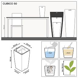 LECHUZA CUBICO Square Tall Poly Resin Self-watering Planter