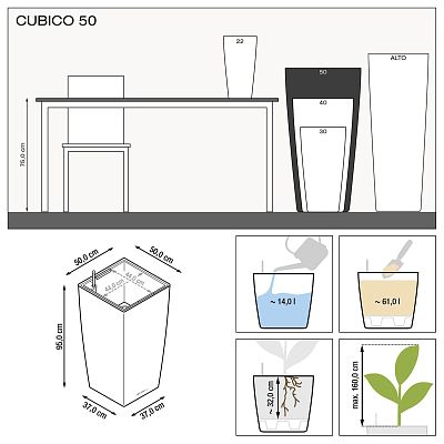 LECHUZA CUBICO Square Tall Poly Resin Self-watering Planter