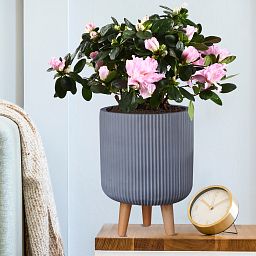 IDEALIST Lite Ribbed Cylinder Planter on Legs, Round Pot Plant Stand Indoor