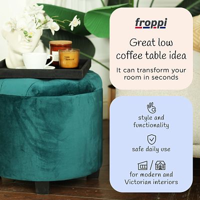Premium Footstool with Storage Round Velvet Ottoman Storage Pouffe on Feet by Froppi